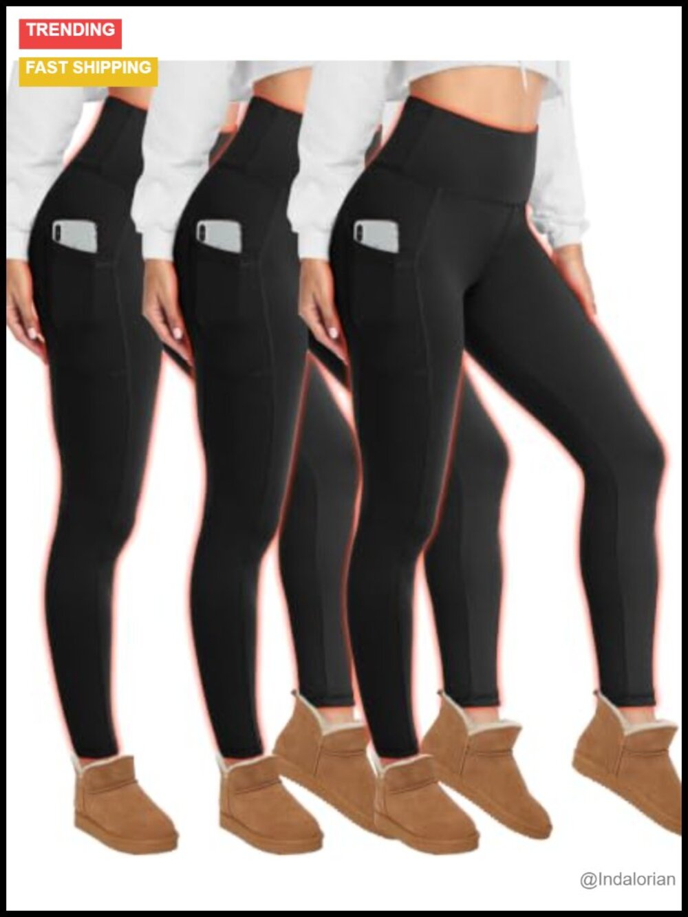 3 Pack Fleece Lined Leggings Women with Pockets High Waist Tummy Control